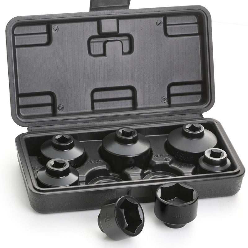 Hromee Fuel Filter Cap Removal Tool and Installer 7 Pieces Low Profile Oil Canister Socket Set 24mm 27mm, 29mm, 30mm, 32mm, 36mm and 38mm - Image 1
